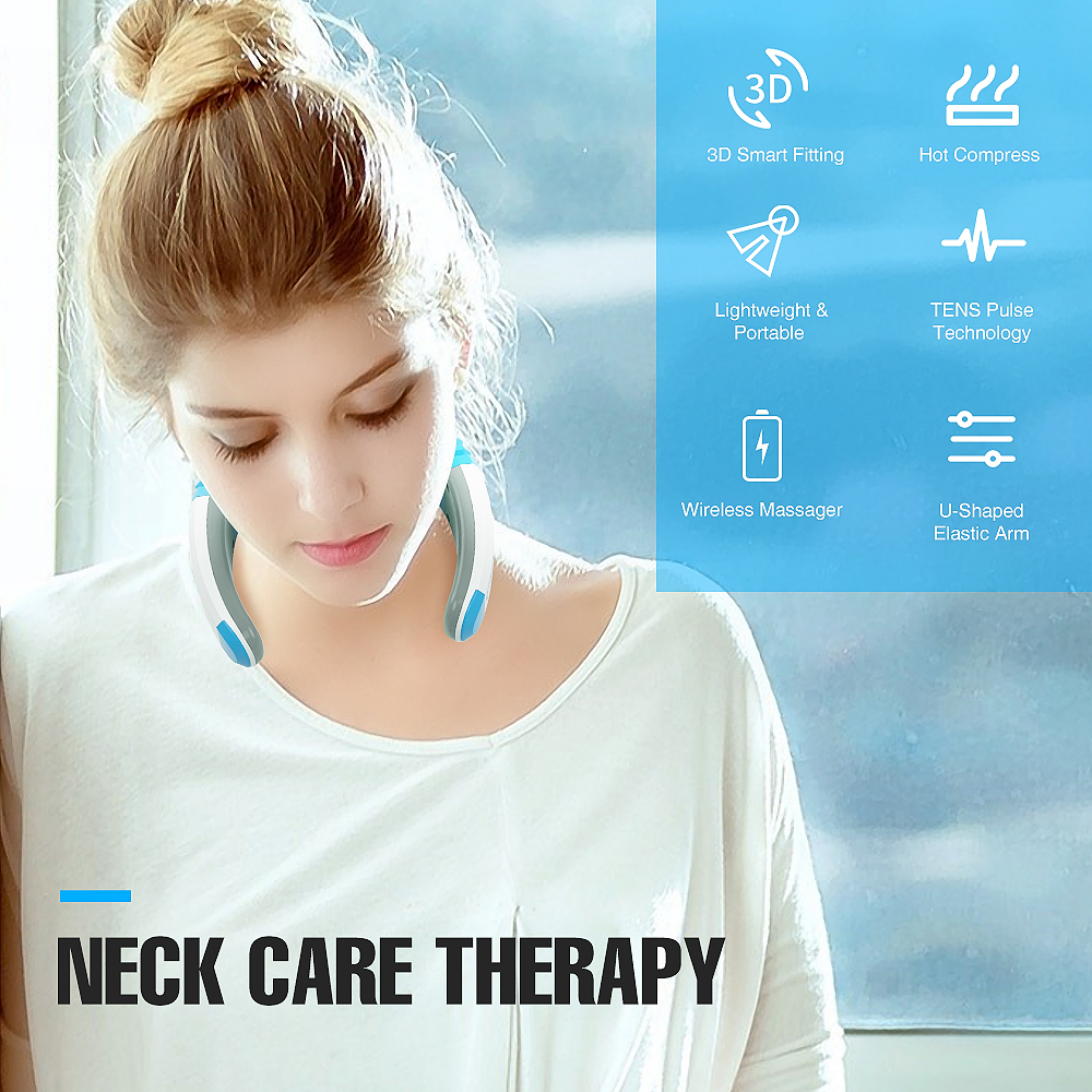 Electric TENS Therapy Pulse Cervical Vertebra Neck Machine Smart Heating EMS Back Shoulder Neck Care Massager